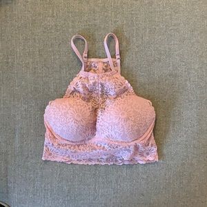 Soft pink bralette with peekaboo lace back